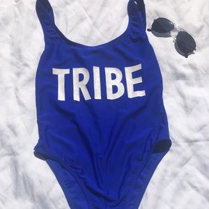 Ladies one piece blue swimsuit